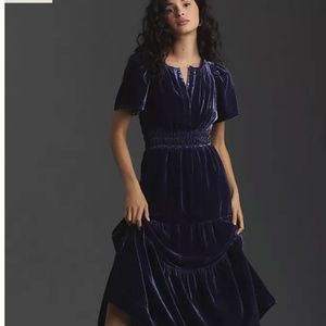 Anthropologie Somerset Maxi Dress: Velvet Edition in Cobalt Navy